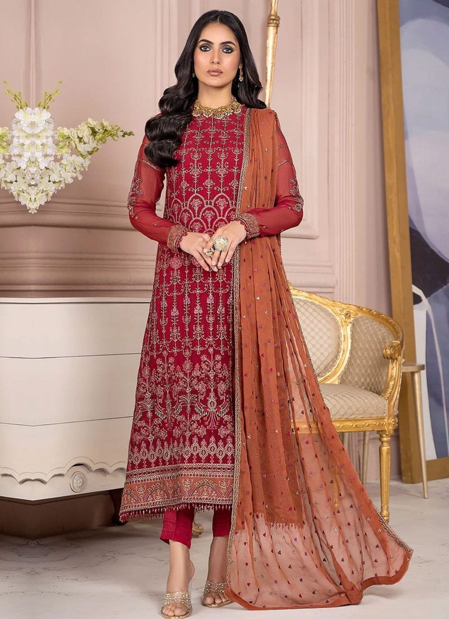 Salwar Kameez Zarif | Garnet Embroidered Pakistani Salwar Kameez