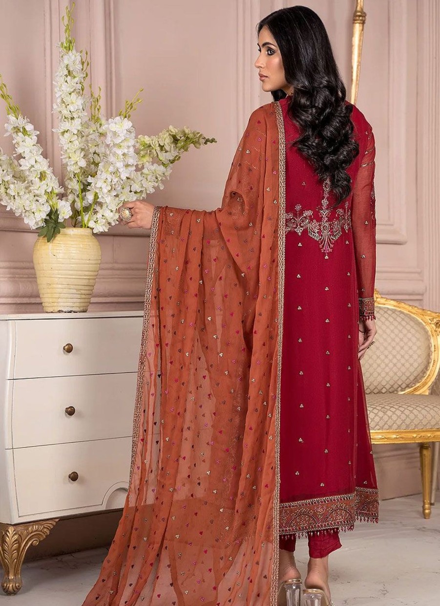 Salwar Kameez Zarif | Garnet Embroidered Pakistani Salwar Kameez