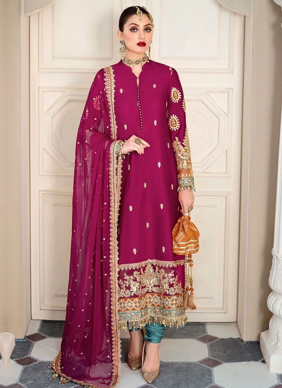 Salwar Kameez Maria.B | Magenta Hot Pink Embroidered Pakistani Salwar Kameez