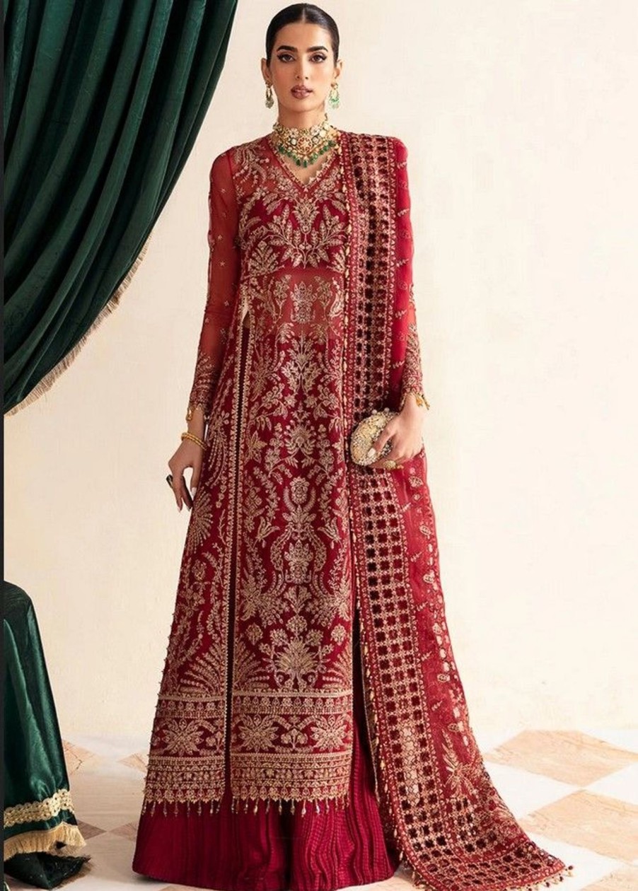 Salwar Kameez Alizeh | Merlot Embroidered Pakistani Palazzo Suit