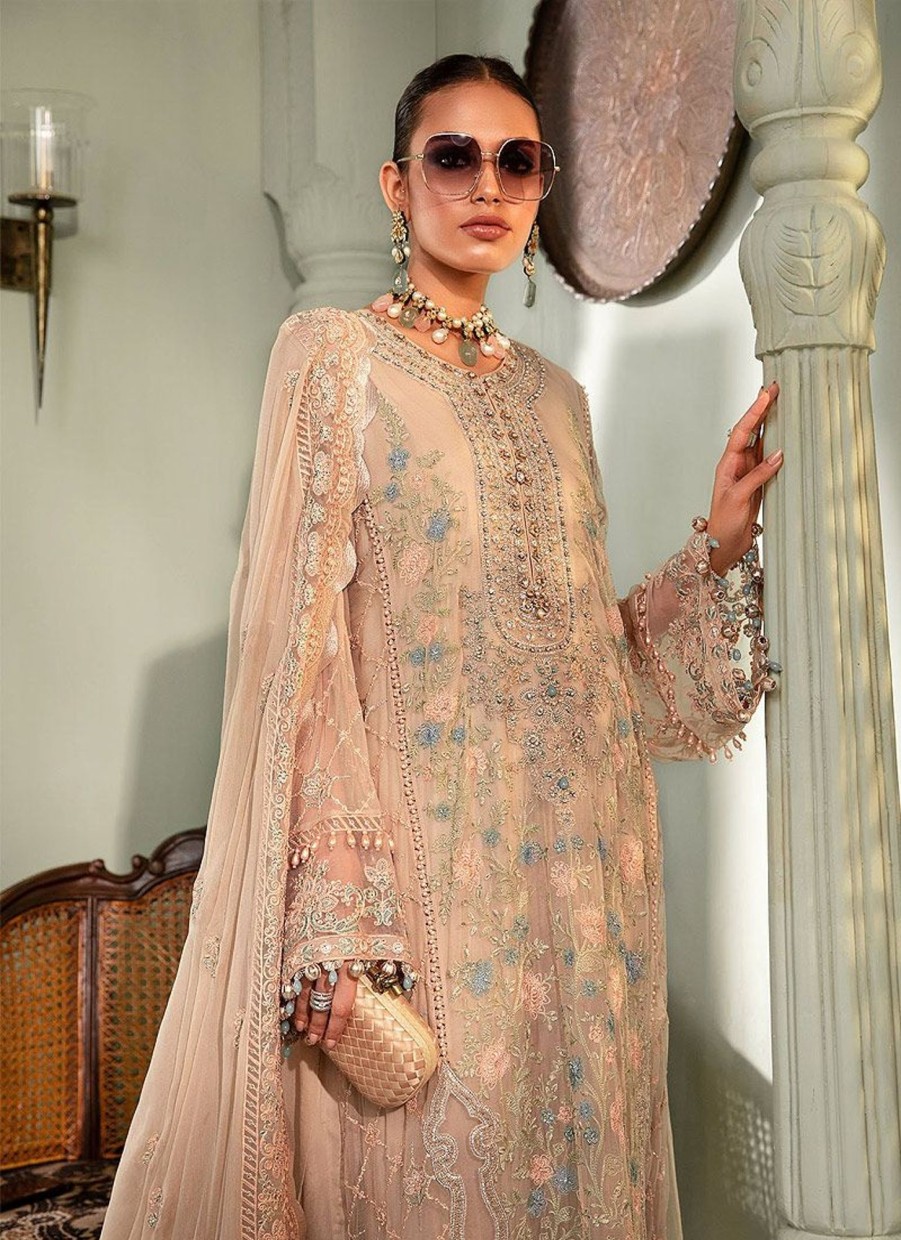 Salwar Kameez Maria.B | Nude Pink Embroidered Pakistani Salwar Kameez