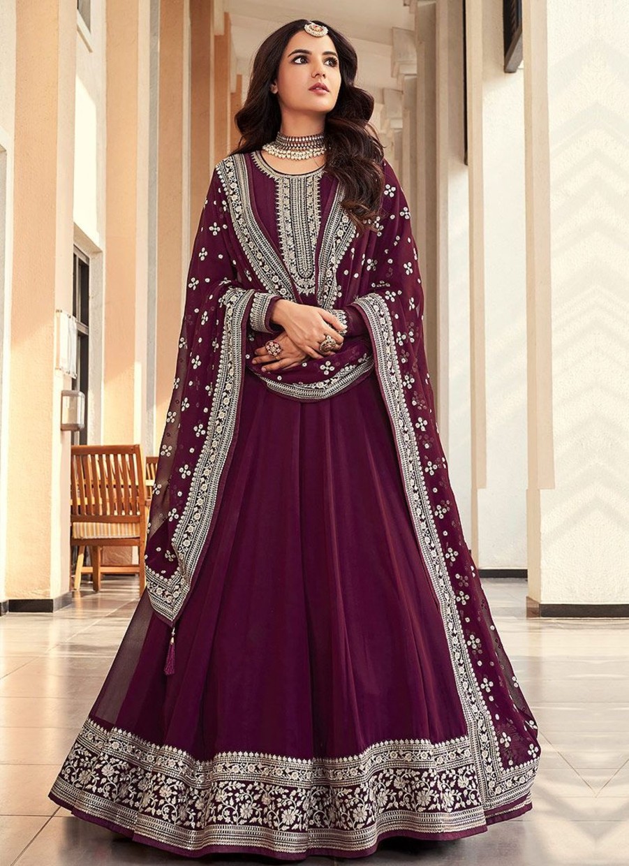 Salwar Kameez Senhora | Purple And Gold Embroidered Anarkali