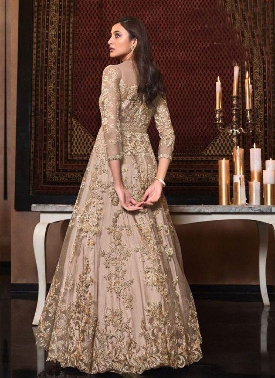 Salwar Kameez Vipul | Beige And Gold Embroidered Anarkali