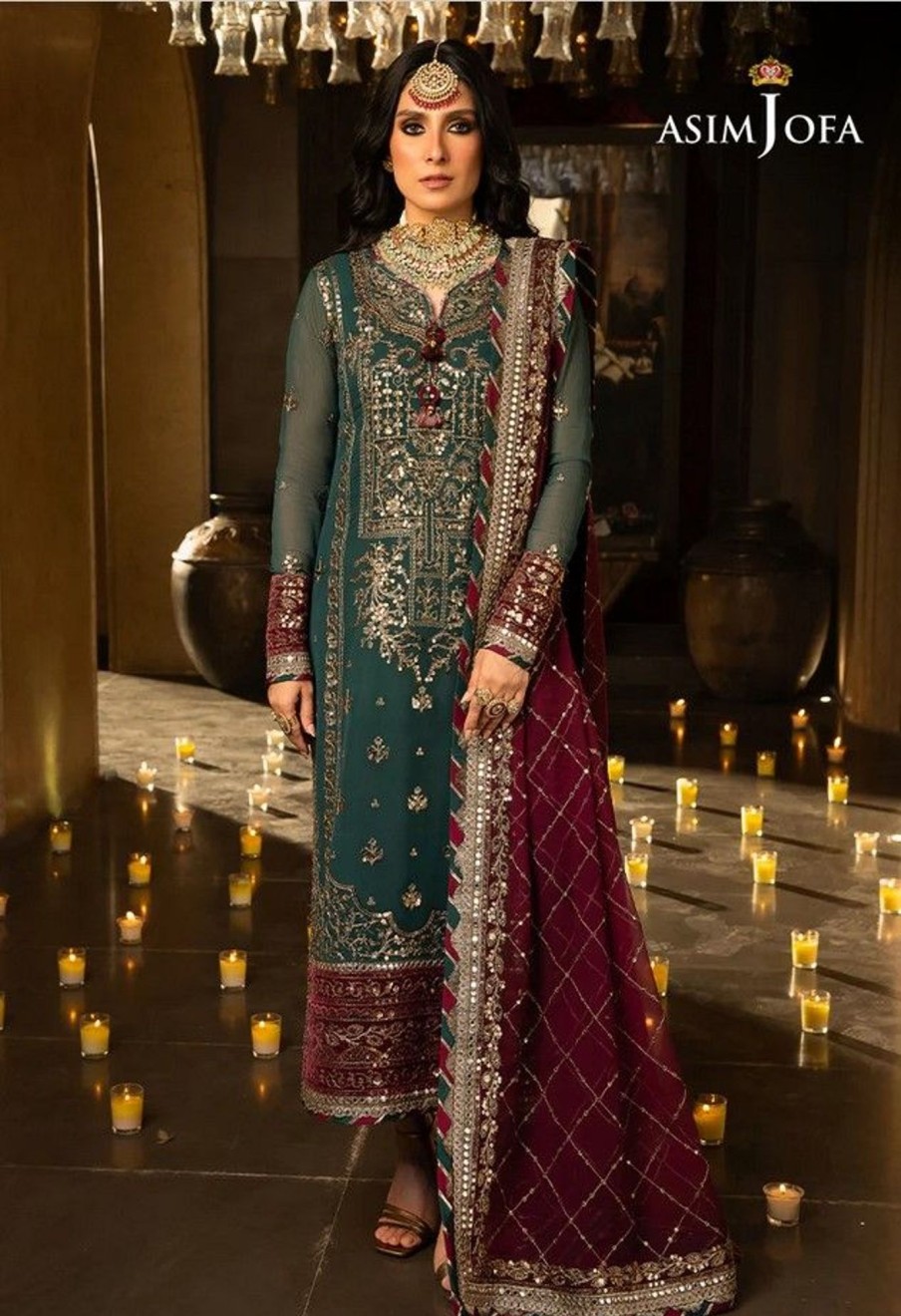 Salwar Kameez Asim Jofa | Velvet Festive Embroidered Pakistani Salwar Kameez