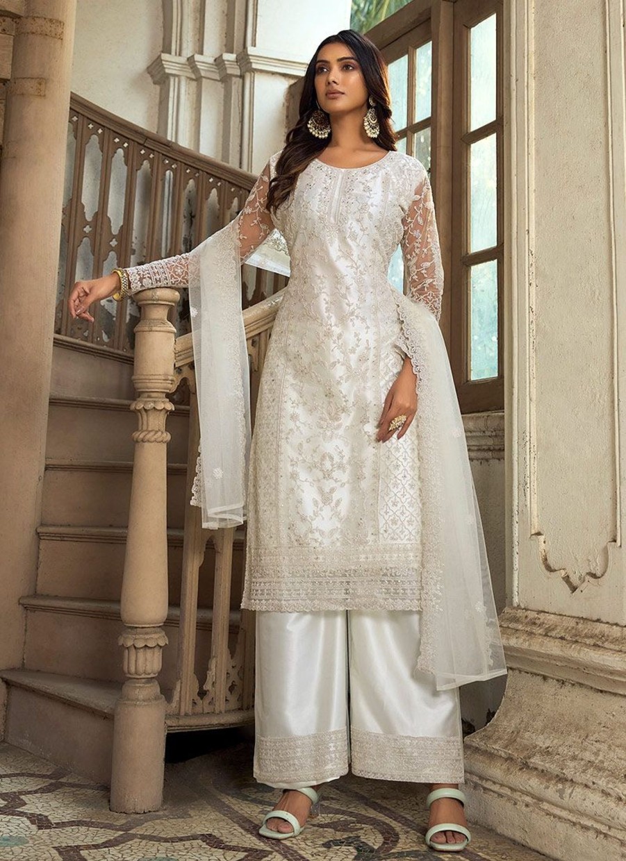 Salwar Kameez Sabah Khwaab | White Embroidered Pant Style Suit