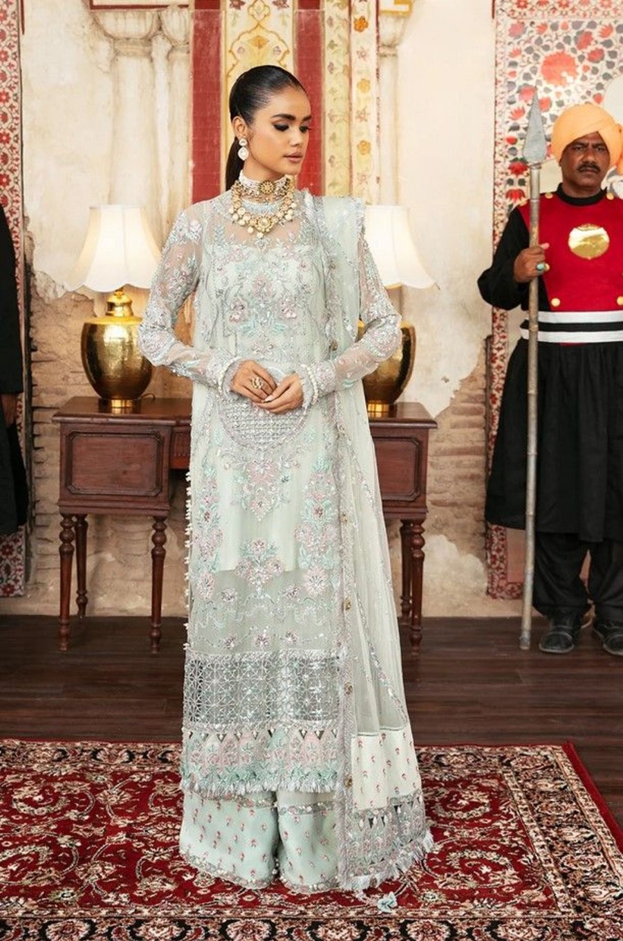 Salwar Kameez Afrozeh | Inara Embroidered Pakistani Palazzo Suit