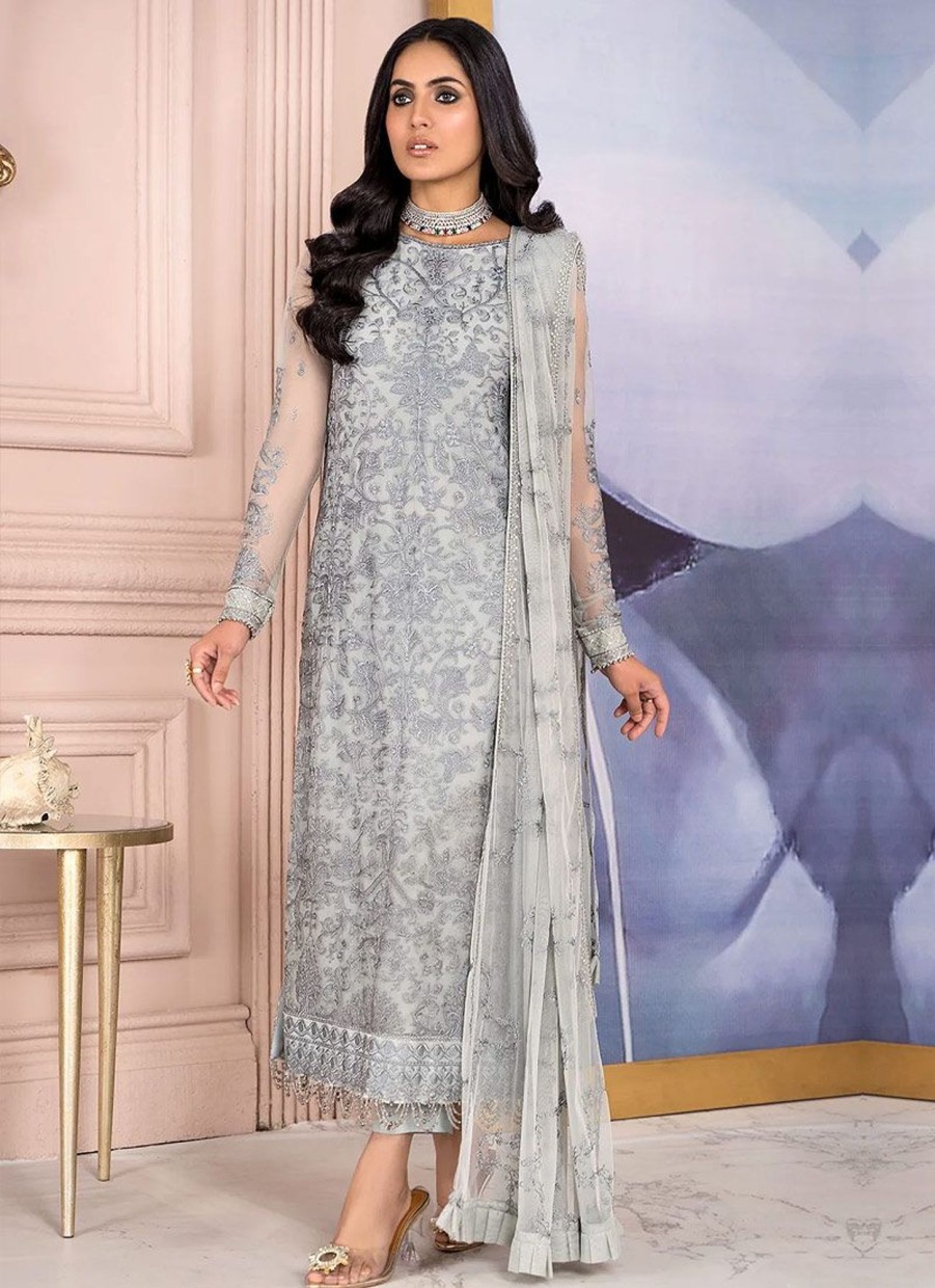 Salwar Kameez Zarif | Steel Grey Embroidered Pakistani Salwar Kameez