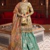 Salwar Kameez Maria.B | Salmon And Leaf Green Embroidered Pakistani Gharara Suit