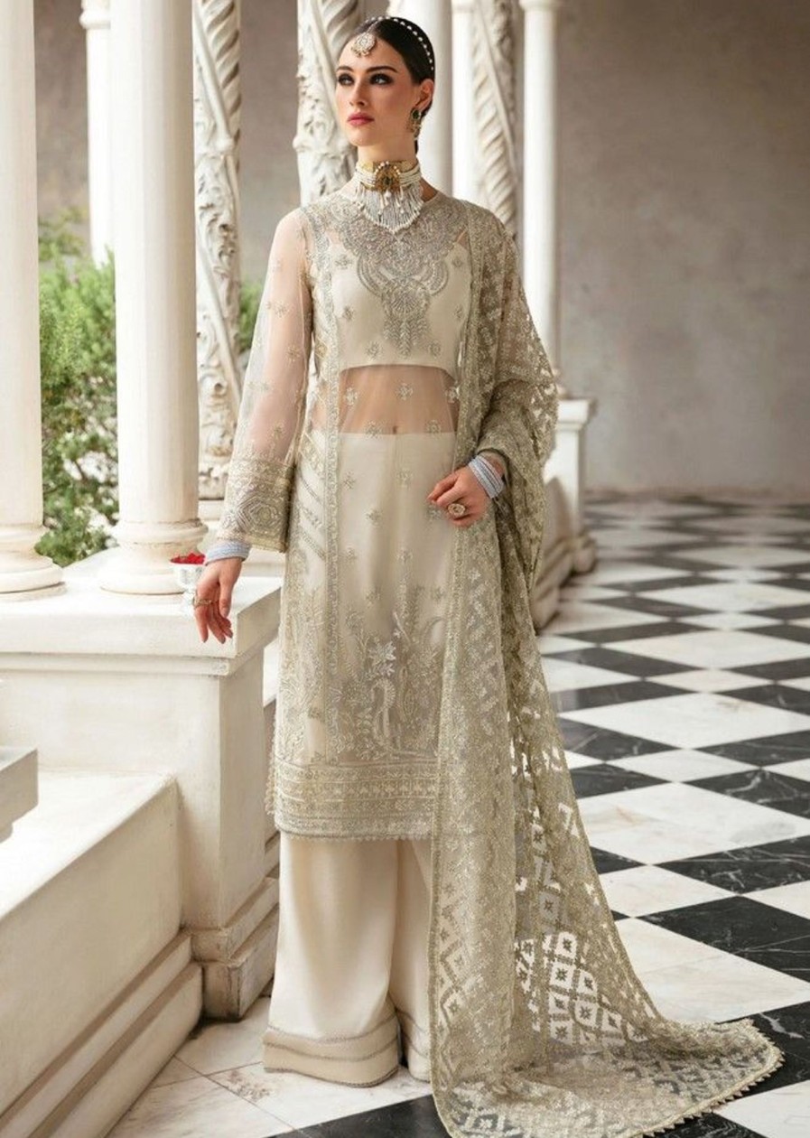 Salwar Kameez Alizeh | Omni White Embroidered Pakistani Palazzo Suit