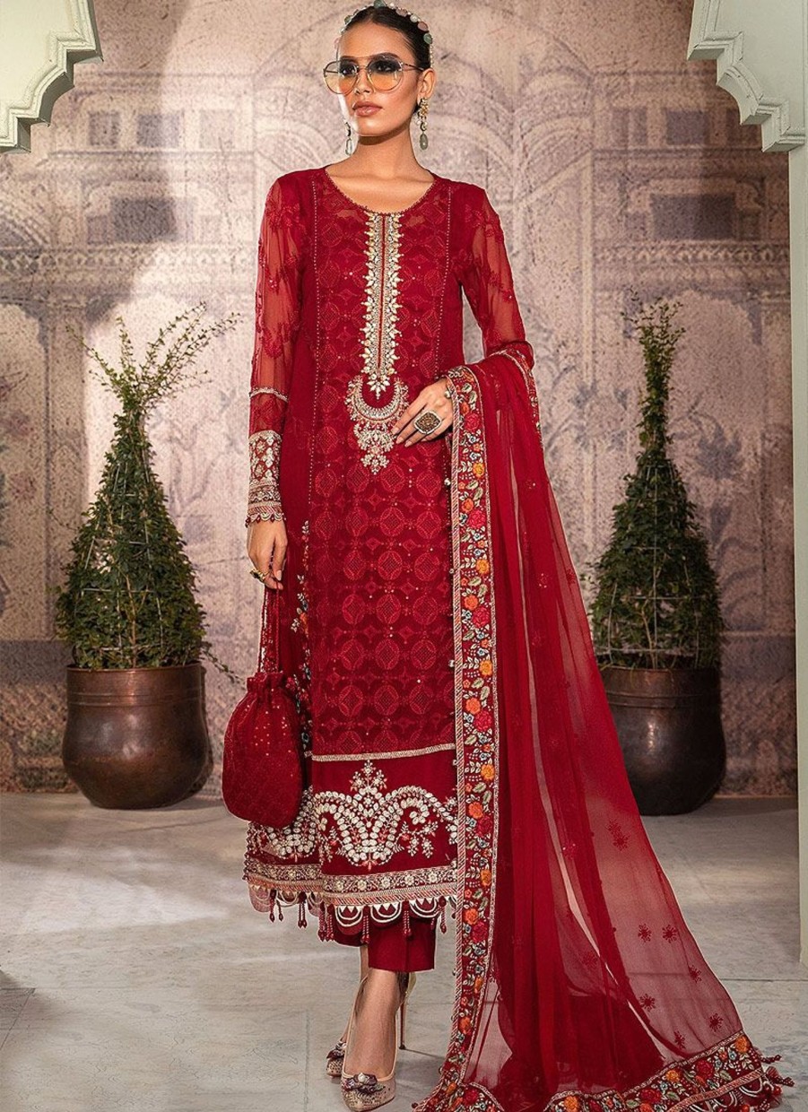 Salwar Kameez Maria.B | Ruby Red Embroidered Pakistani Salwar Kameez