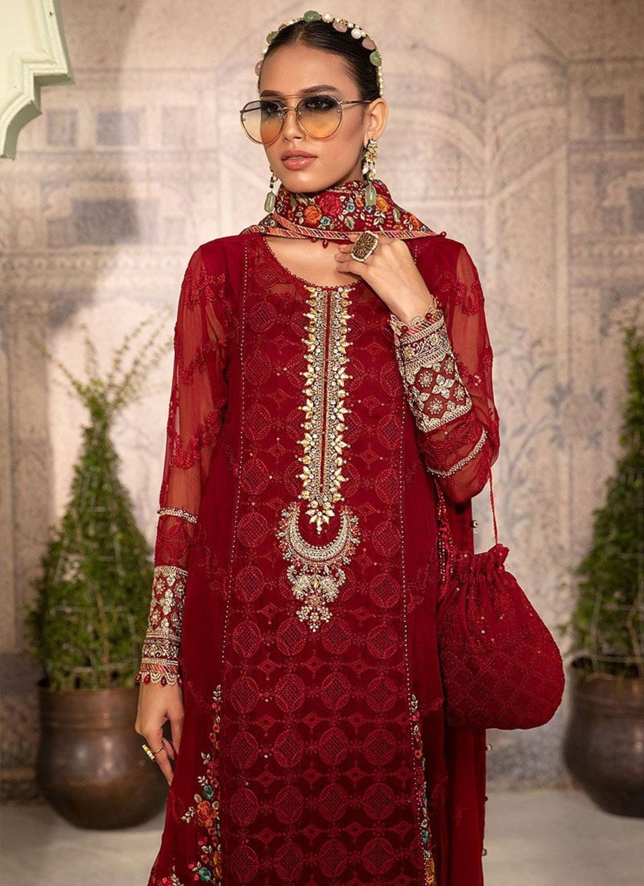 Salwar Kameez Maria.B | Ruby Red Embroidered Pakistani Salwar Kameez