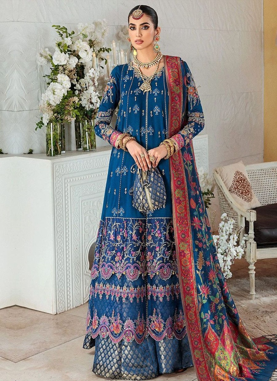 Salwar Kameez Noor | Azure Embroidered Pakistani Palazzo Suit