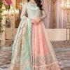 Salwar Kameez Maria.B | Pearl White Peach And Aqua Embroidered Pakistani Anarkali Lehenga