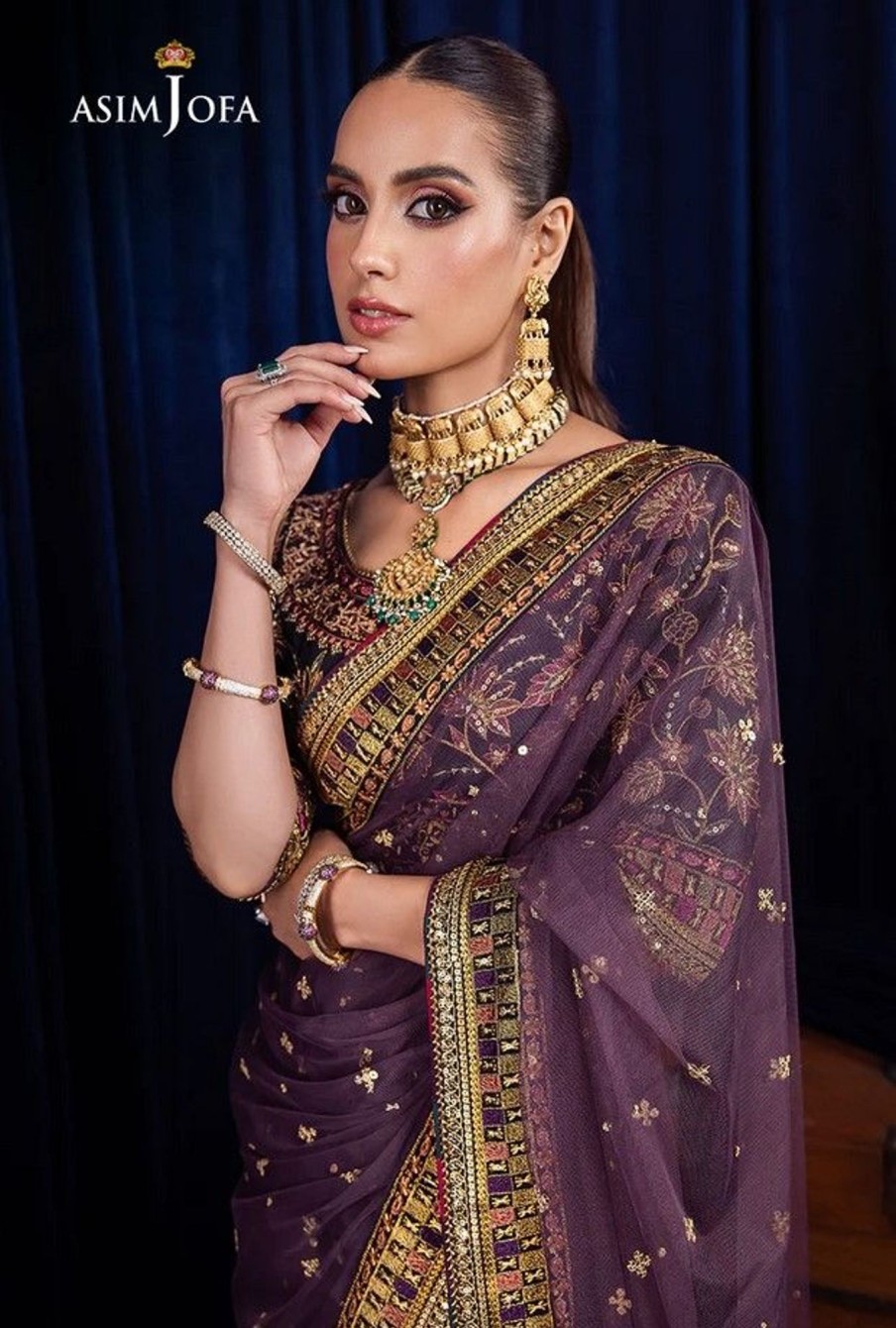 Sarees Asim Jofa | Luxury Chiffon Embroidered Pakistani Saree