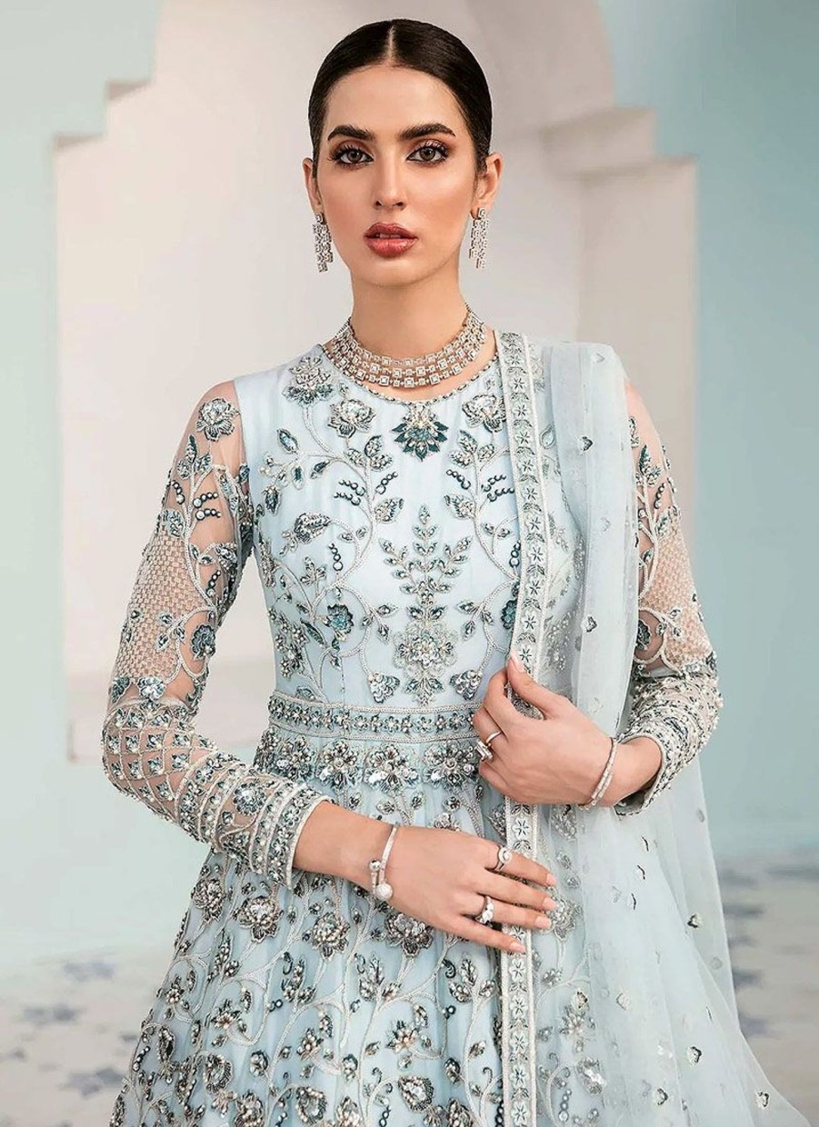 Salwar Kameez Akbar Aslam | Morganite Embroidered Pakistani Anarkali