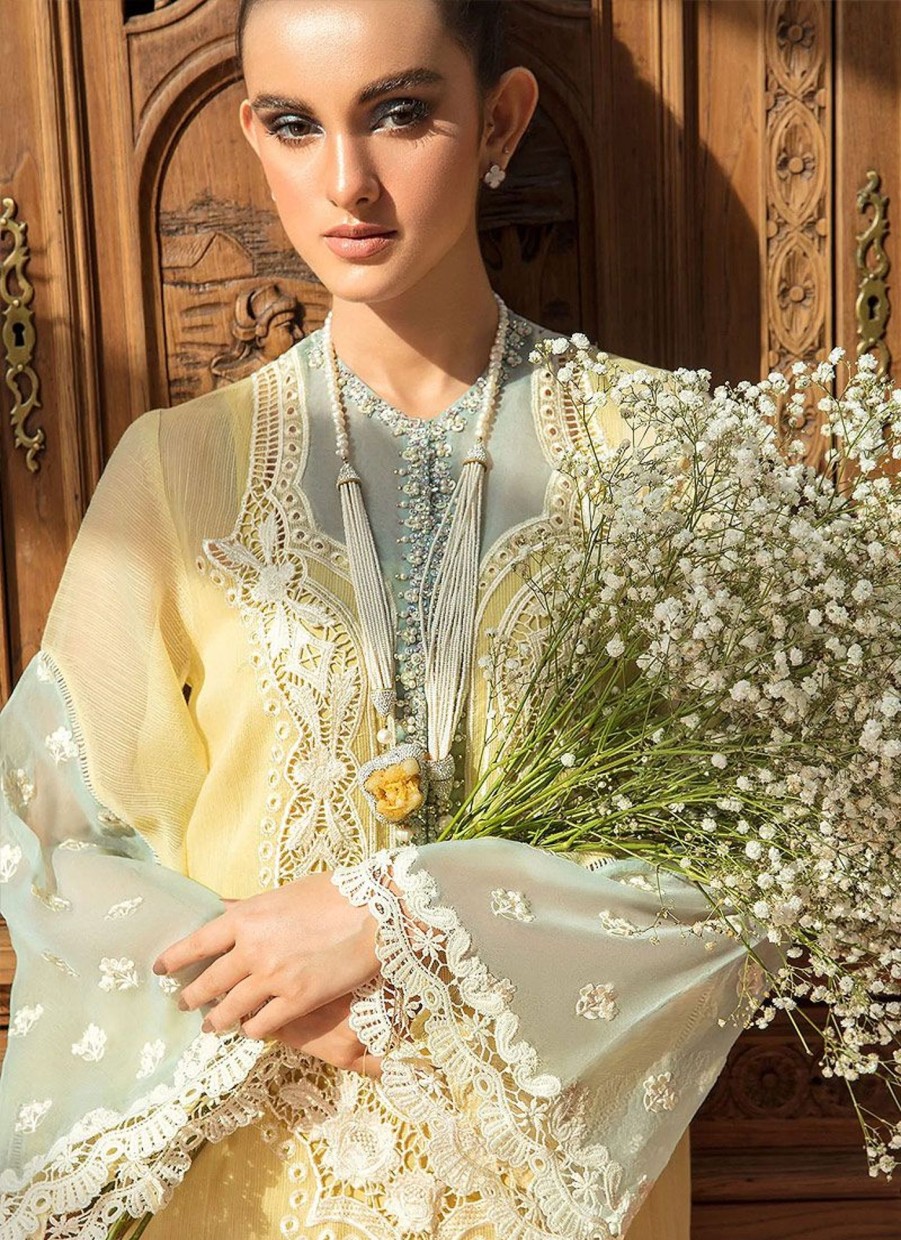 Salwar Kameez Crimson | Pale Yellow Embroidered Pakistani Salwar Kameez