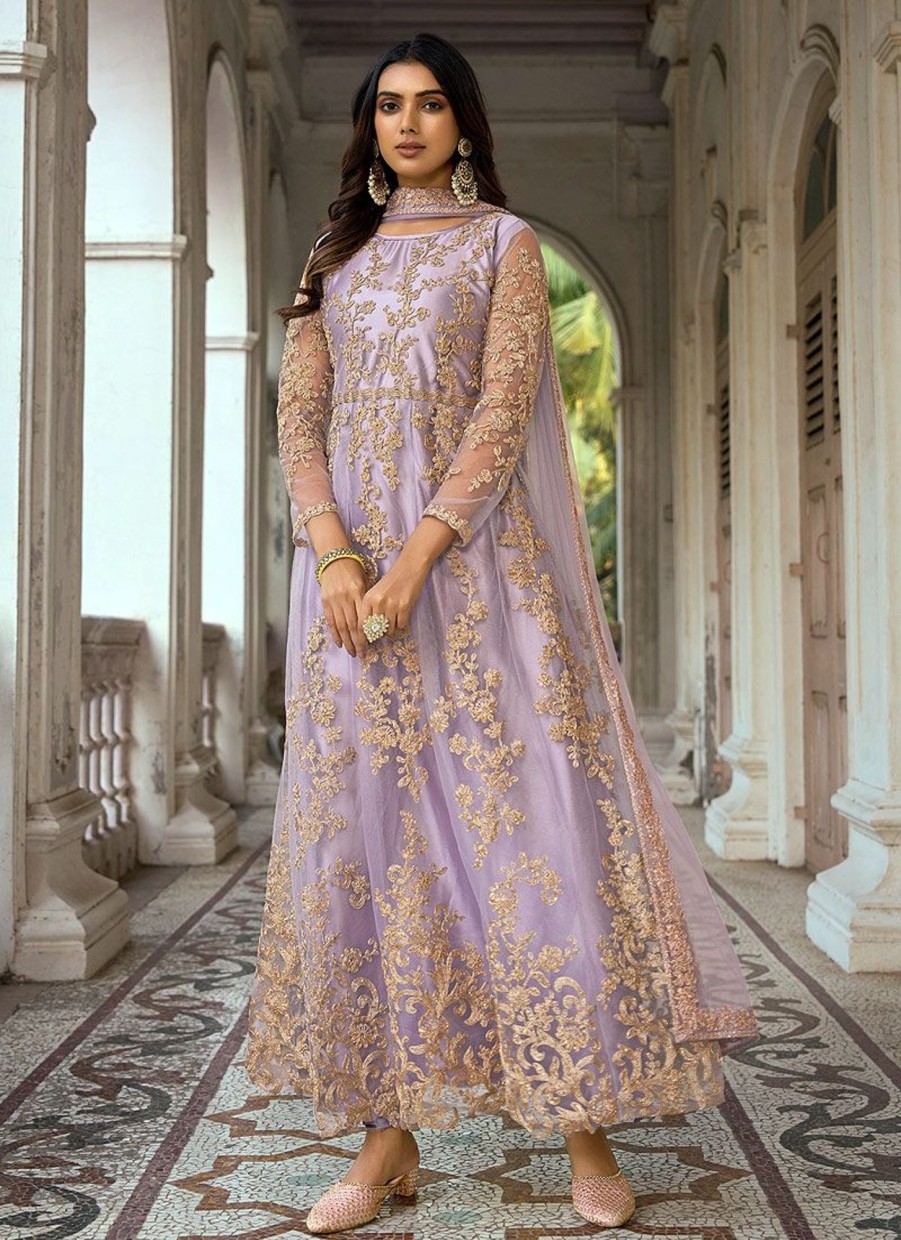 Salwar Kameez Sabah Khwaab | Lavender And Gold Embroidered Anarkali