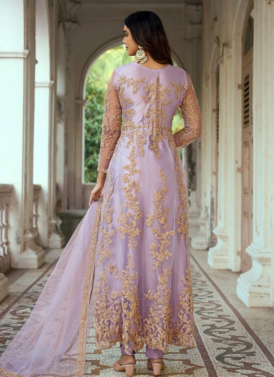 Salwar Kameez Sabah Khwaab | Lavender And Gold Embroidered Anarkali