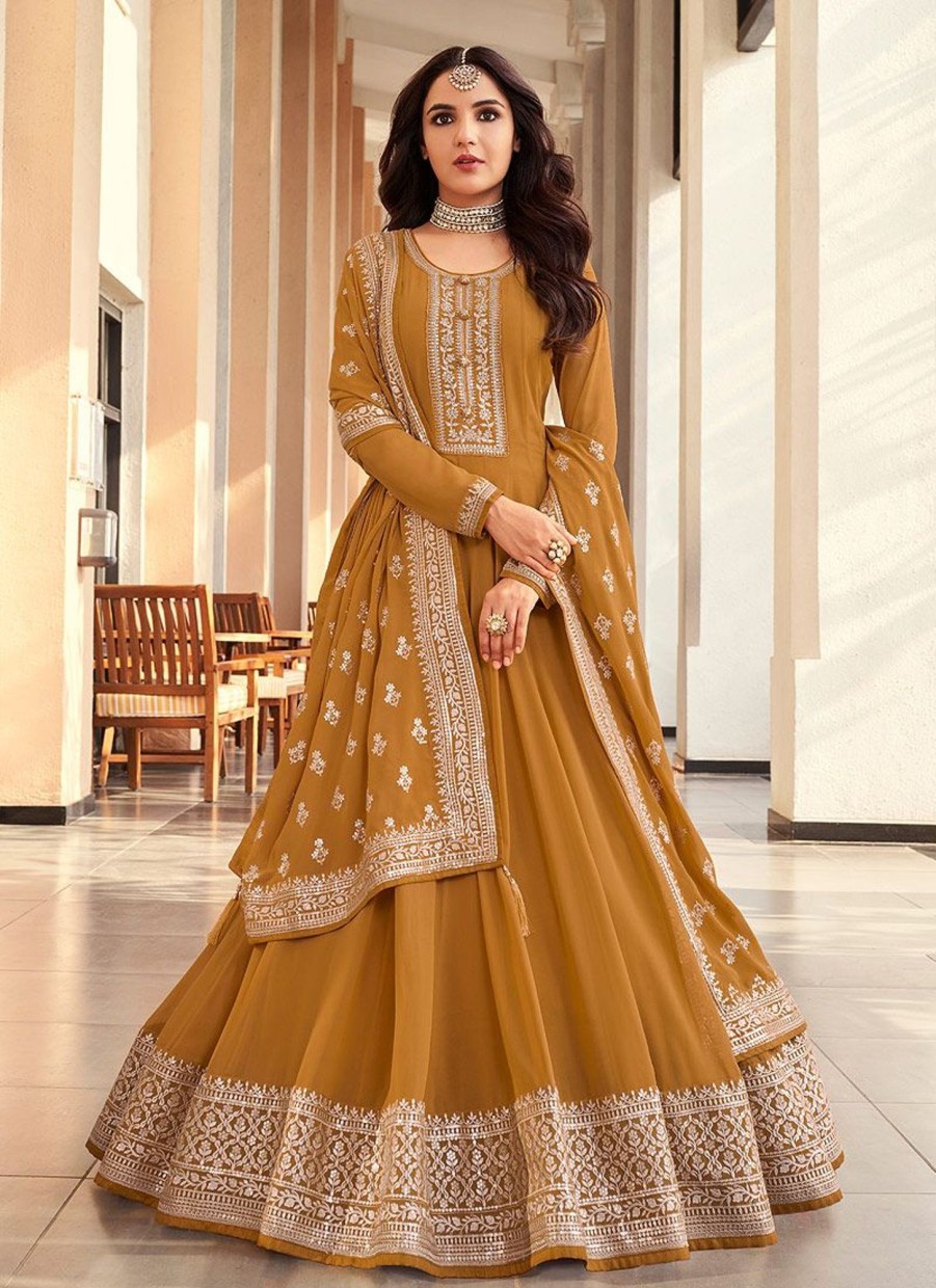 Salwar Kameez Senhora | Mustard And Gold Embroidered Anarkali