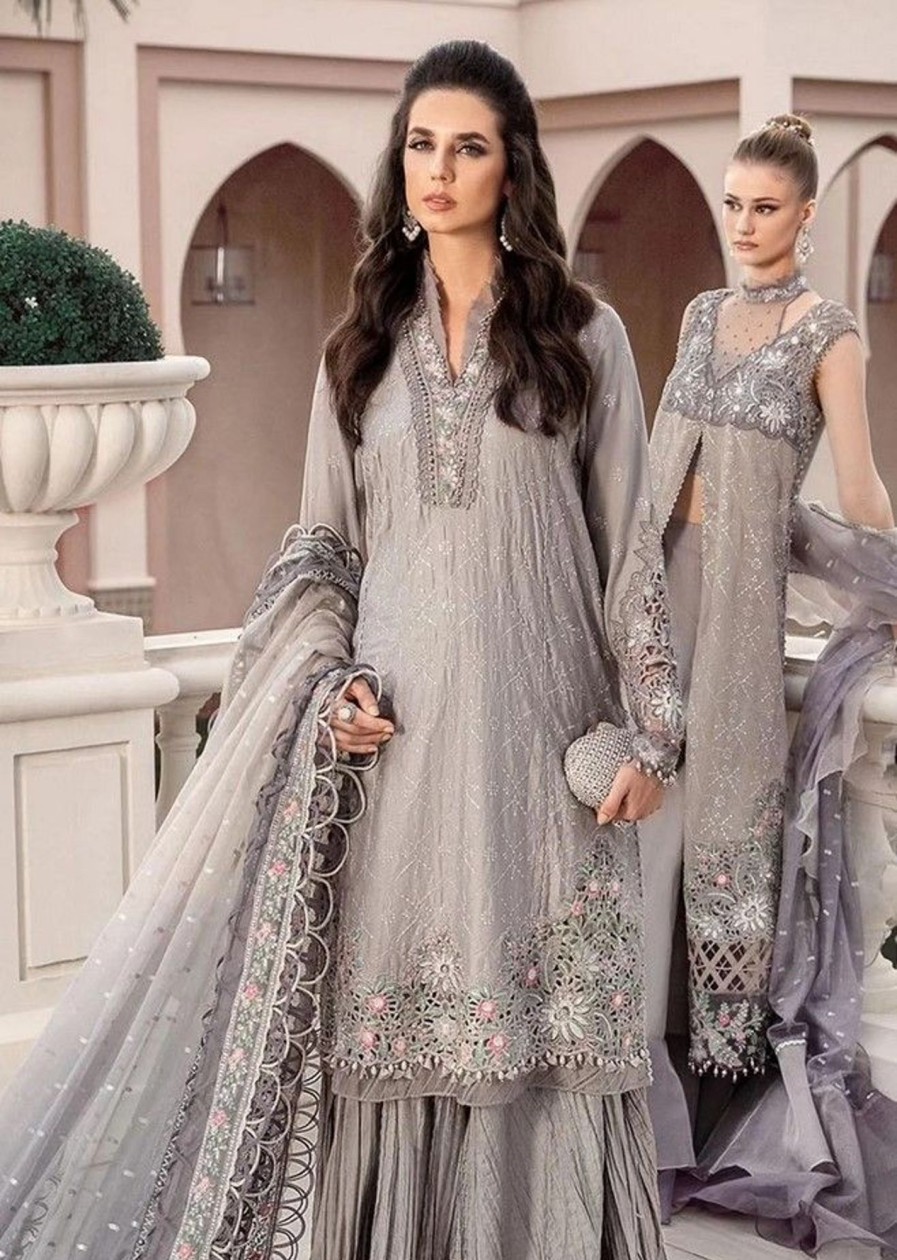 Salwar Kameez Maria.B | Grey Embroidered Pakistani Palazzo Suit/ Pant Suit