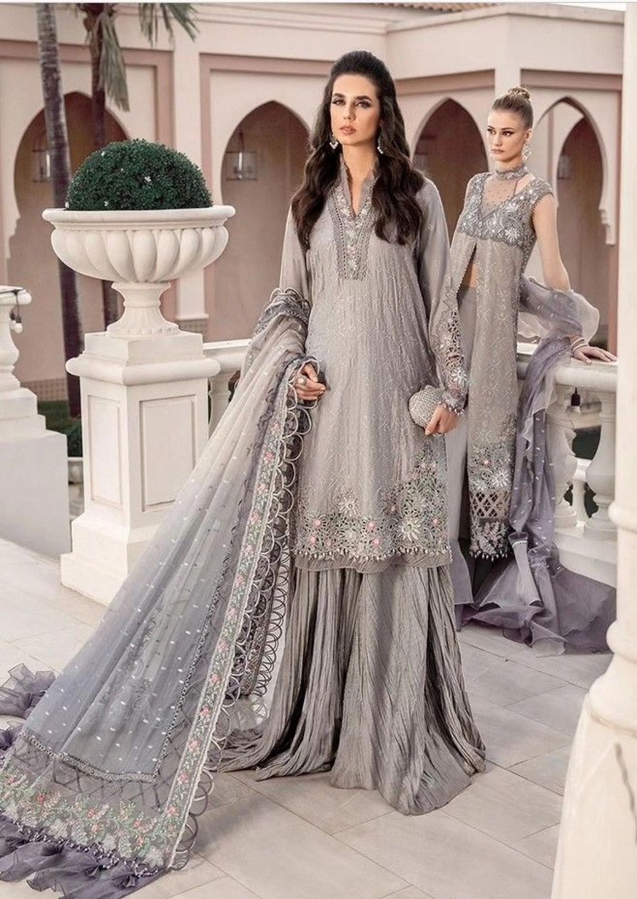 Salwar Kameez Maria.B | Grey Embroidered Pakistani Palazzo Suit/ Pant Suit