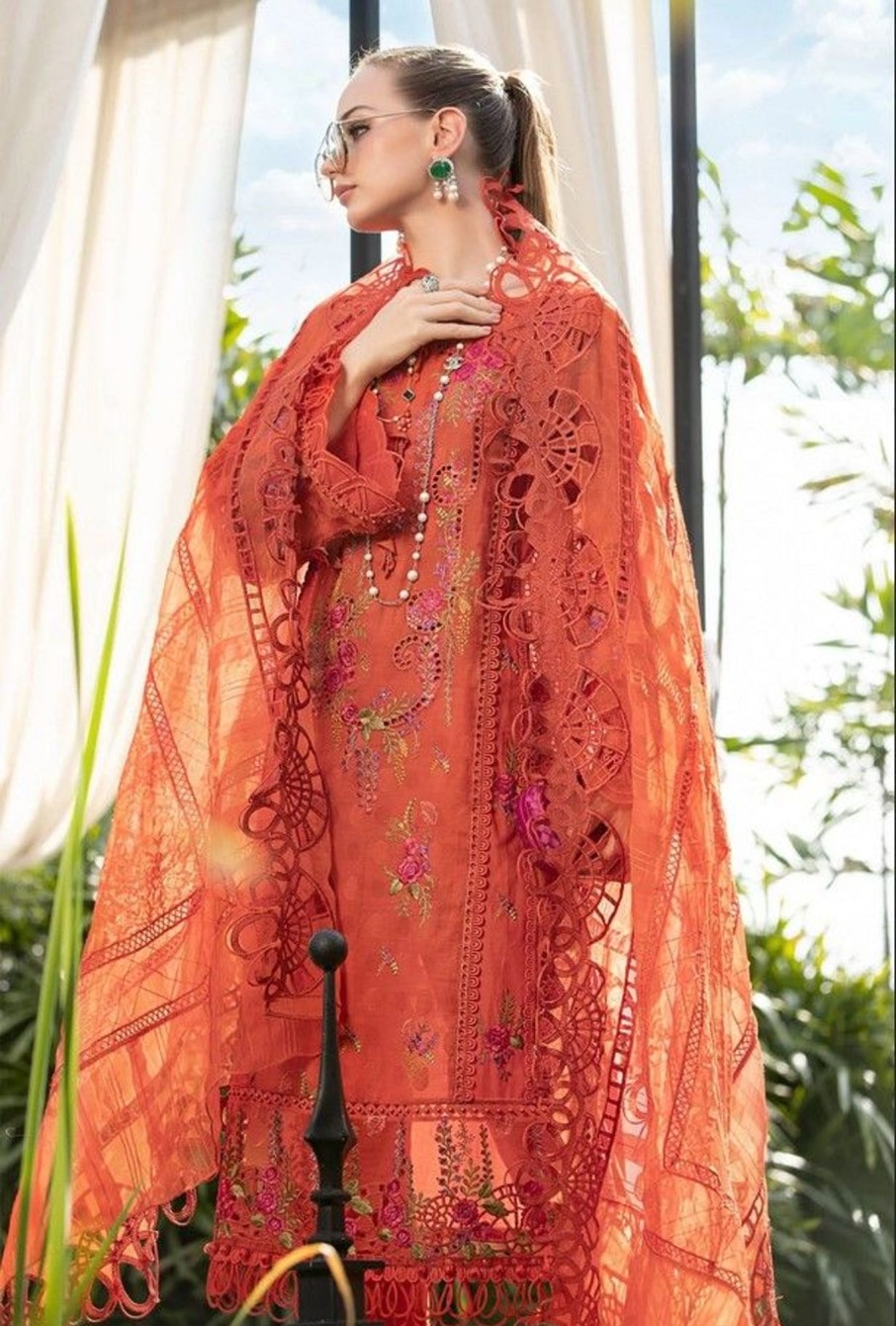 Salwar Kameez Maria.B | Burnt Orange Embroidered Pakistani Salwar Kameez