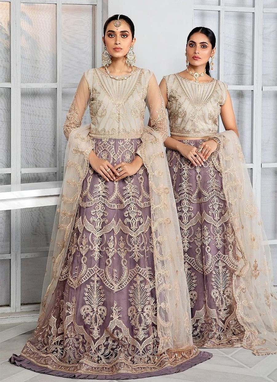 Salwar Kameez Zarif | Mauve Embroidered Pakistani Lehenga/ Gown