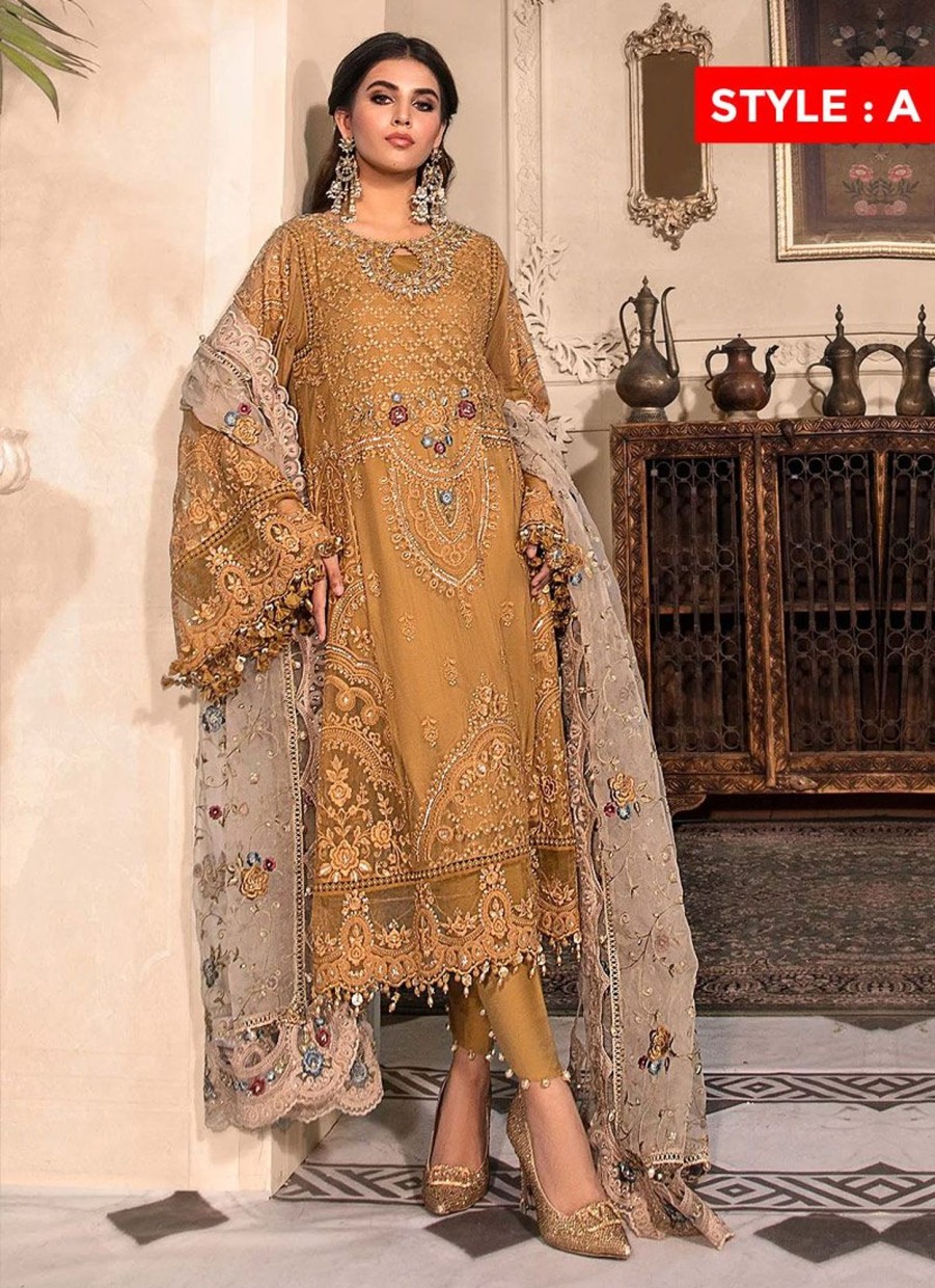 Salwar Kameez Maria.B | Mustard Embroidered Pakistani Salwar Kameez