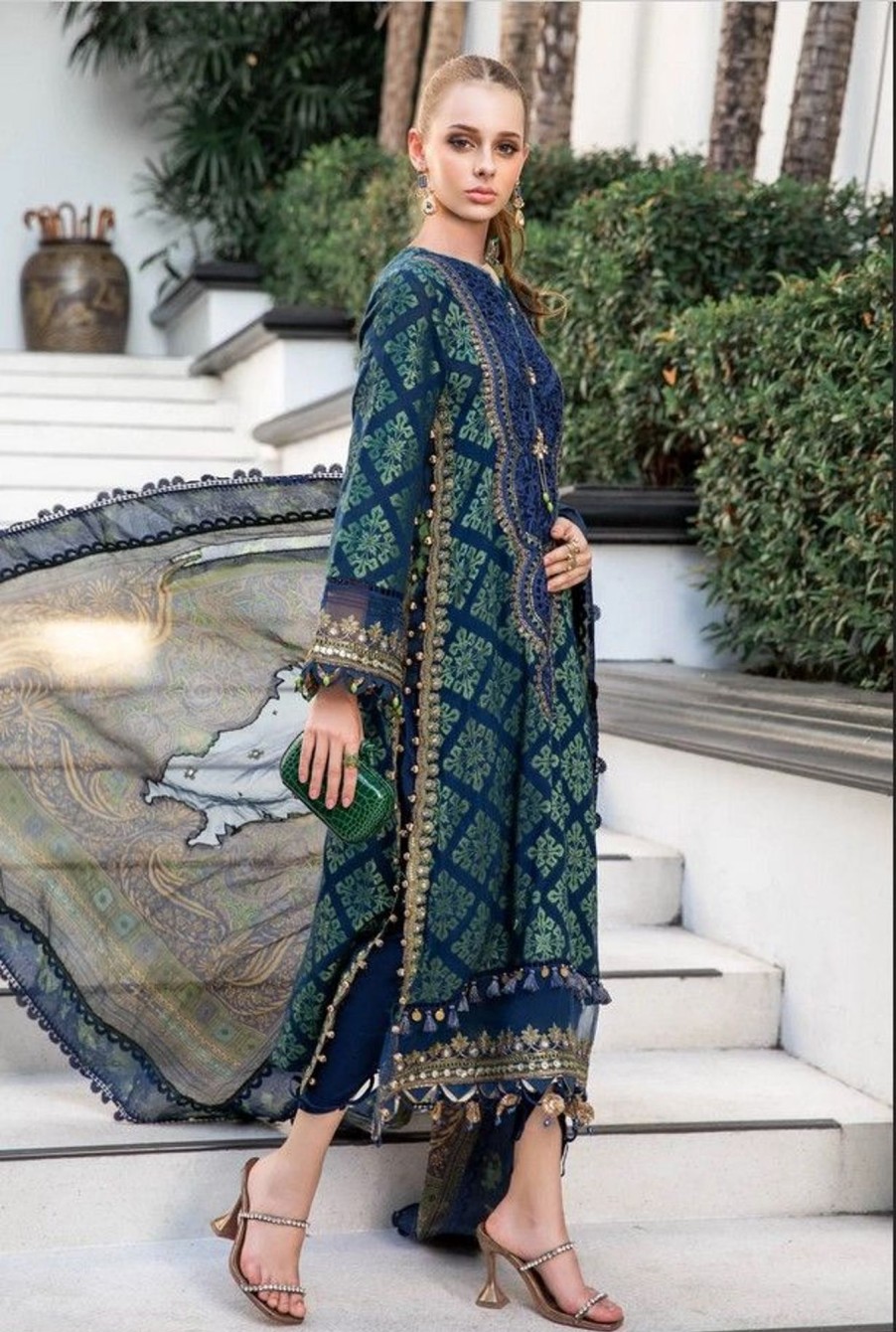 Salwar Kameez Maria.B | Blue Embroidered Pakistani Sharara Suit