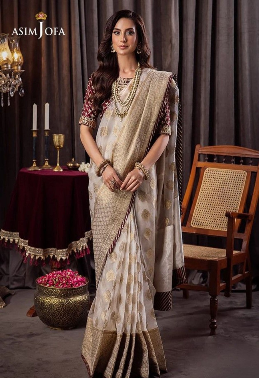 Sarees Asim Jofa | Luxury Chiffon Embroidered Pakistani Saree