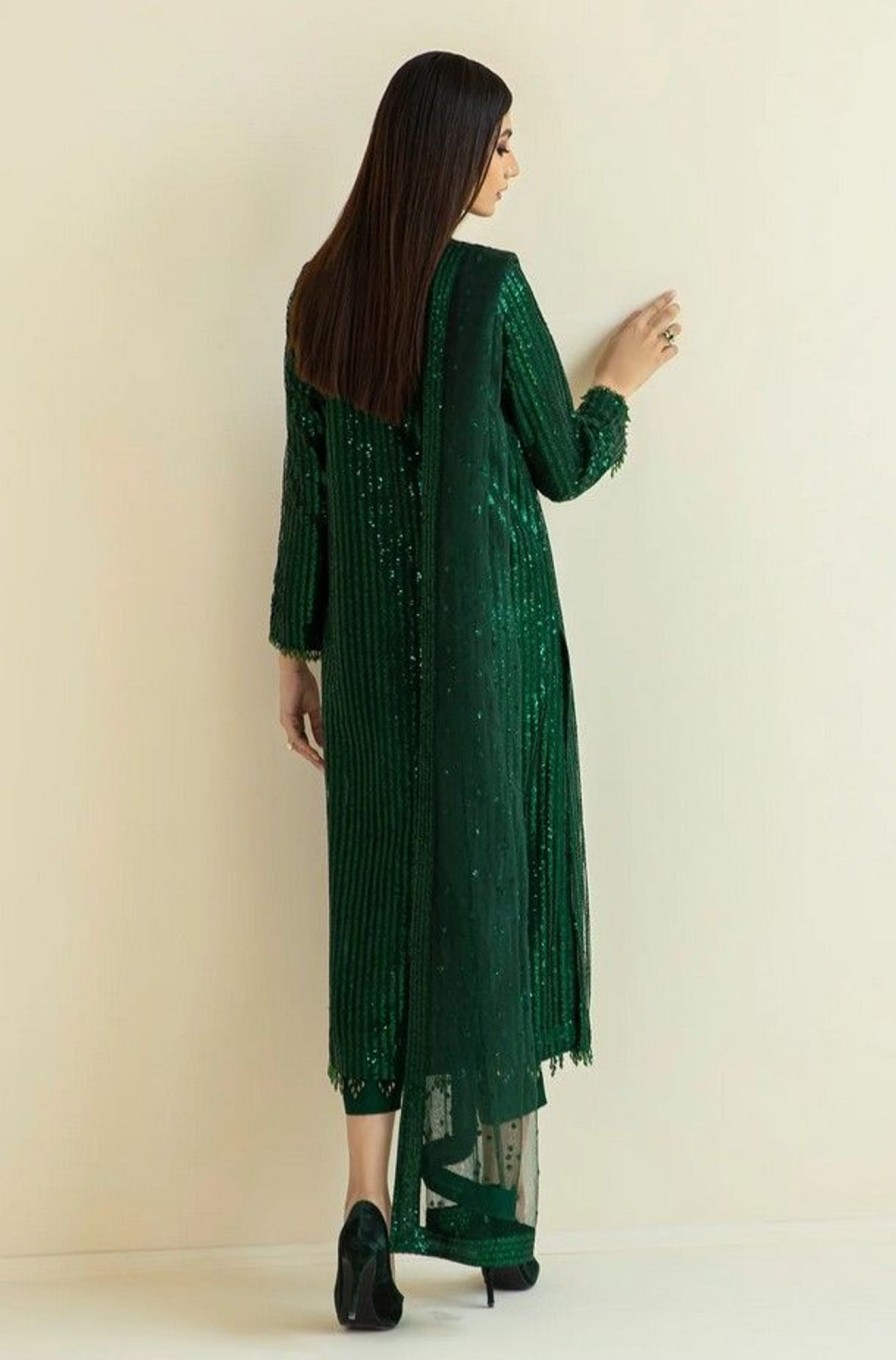 Salwar Kameez Baroque | Green Embroidered Pakistani Salwar Kameez