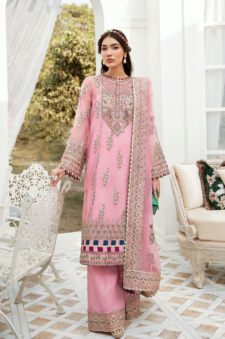 Salwar Kameez Afrozeh | Dusky Finch Embroidered Pakistani Palazzo Suit