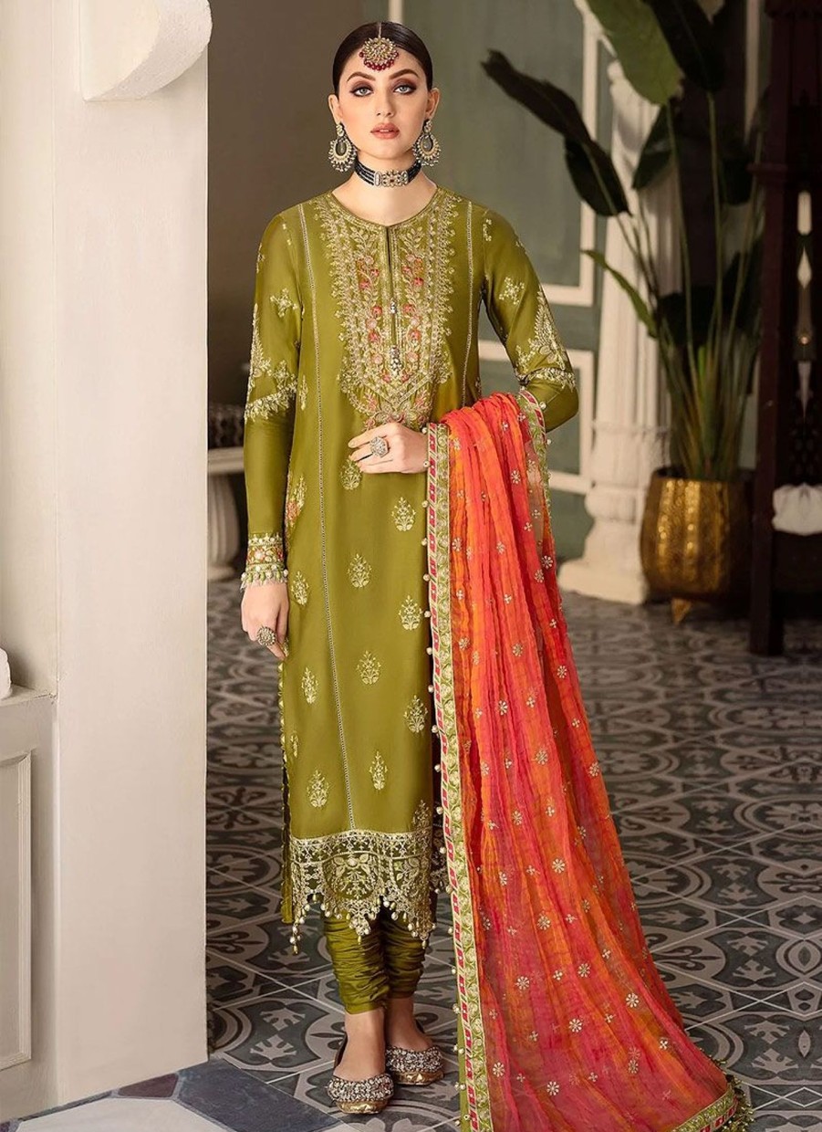 Salwar Kameez Maria.B | Lime Green Embroidered Pakistani Salwar Kameez