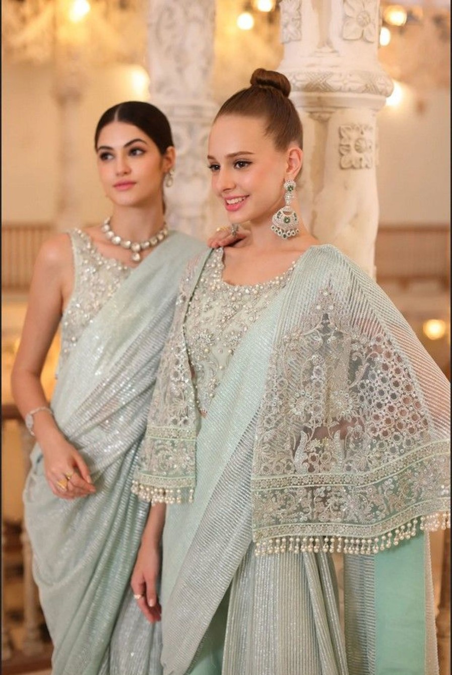 Sarees Saadia Asad | Luna Embroidered Pakistani Saree/ Pant Suit