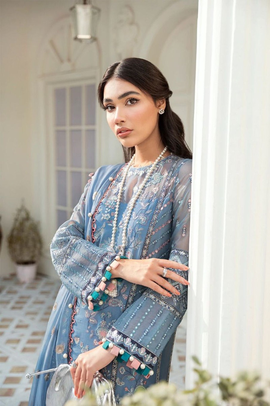 Salwar Kameez Afrozeh | Irene Embroidered Pakistani Palazzo Suit