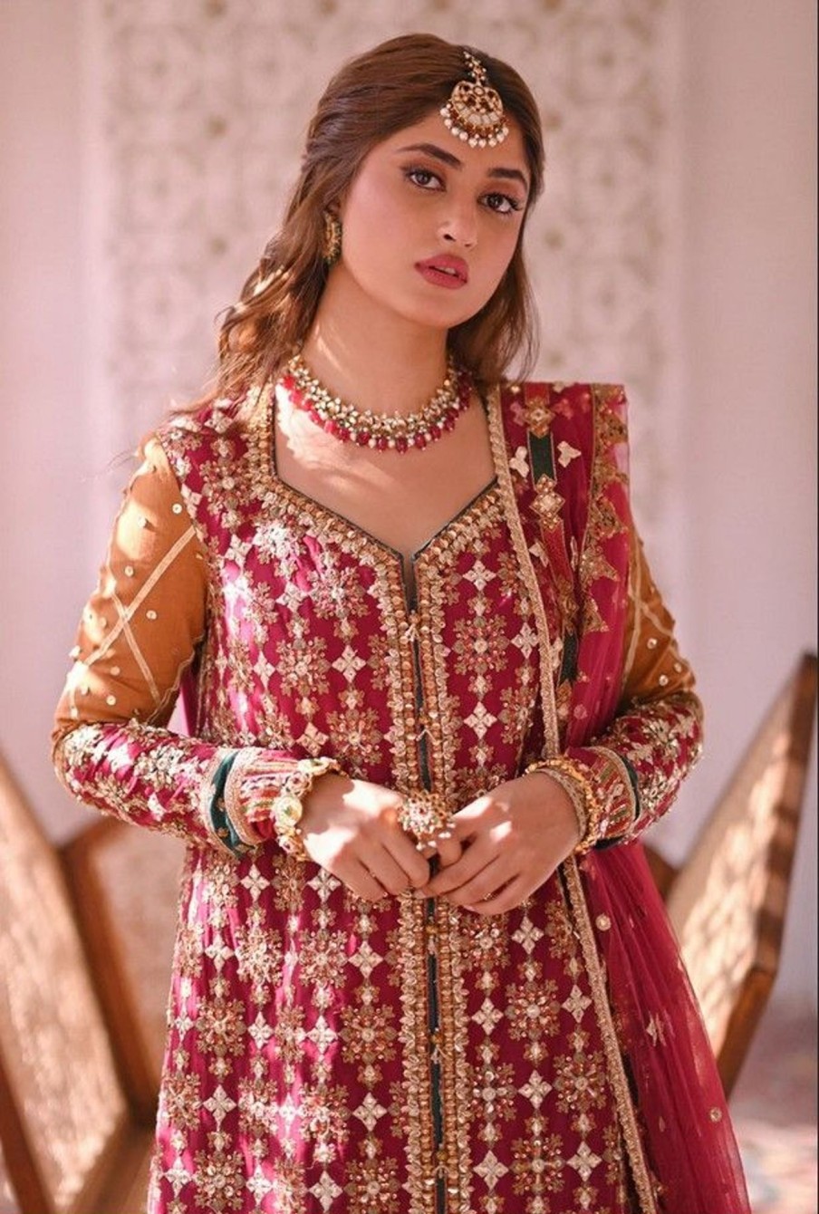 Salwar Kameez Qalamkar | Riha Embroidered Pakistani Palazzo Suit