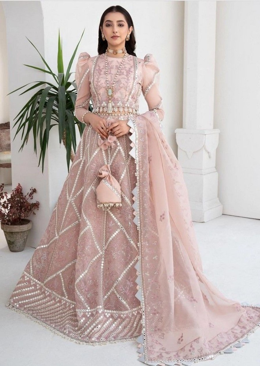 Lehengas Meeral | Pink Rosette Embroidered Pakistani Lehenga