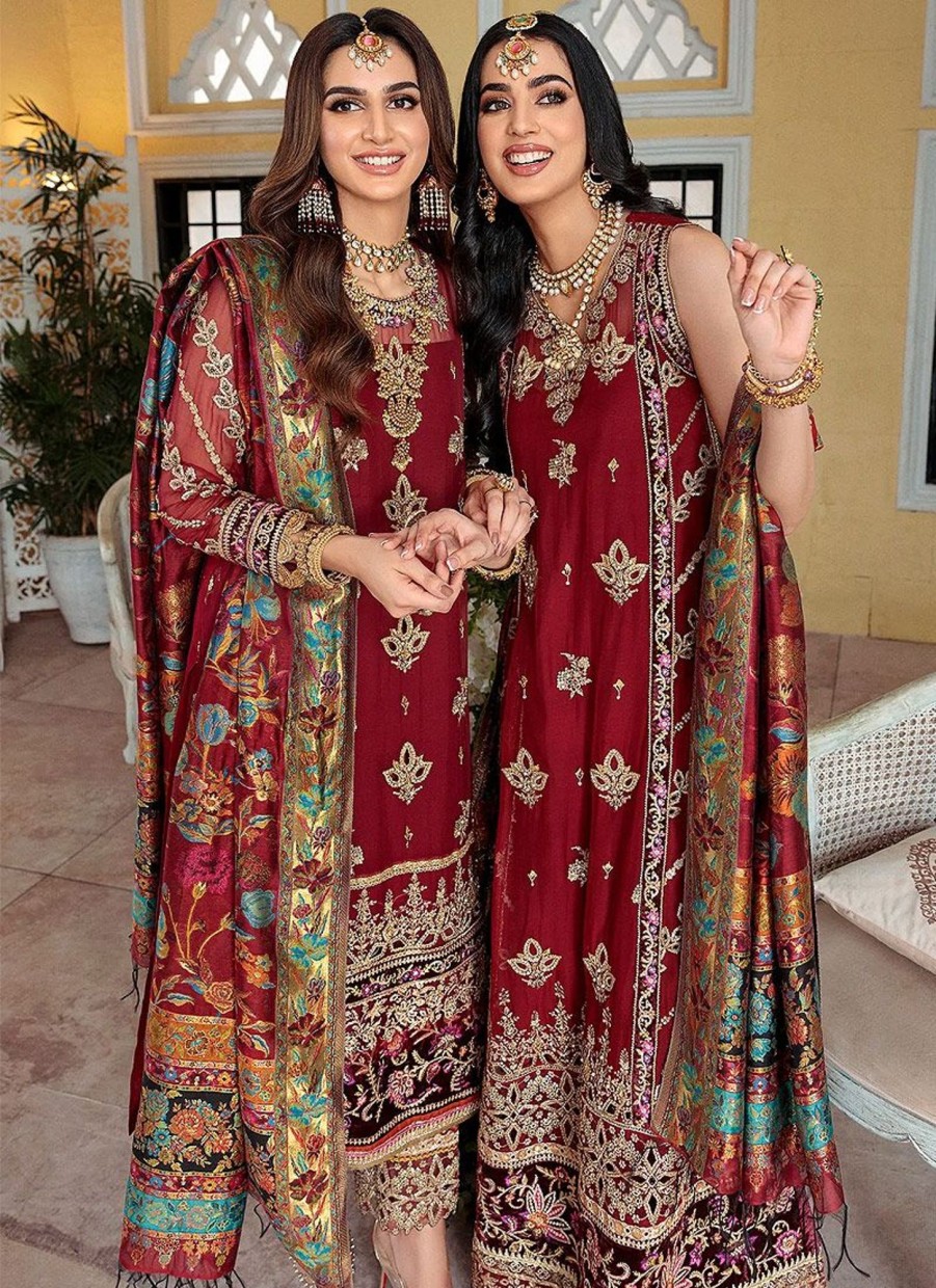 Salwar Kameez Noor | Carmine Embroidered Pakistani Salwar Kameez/ Palazzo Suit