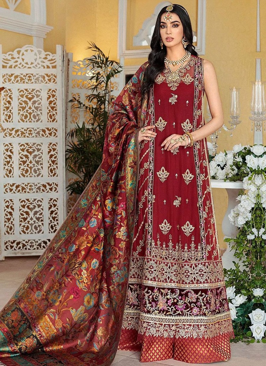 Salwar Kameez Noor | Carmine Embroidered Pakistani Salwar Kameez/ Palazzo Suit