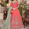 Salwar Kameez Maria.B | Salmon Pink And Feroza Embroidered Pakistani Anarkali Lehenga