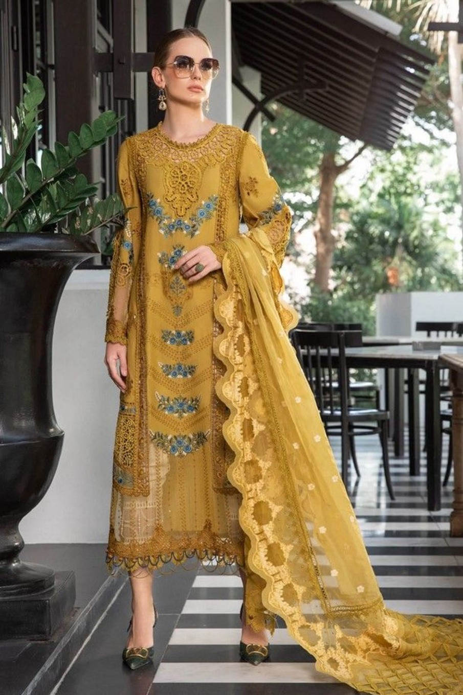 Salwar Kameez Maria.B | Mustard Embroidered Pakistani Salwar Kameez