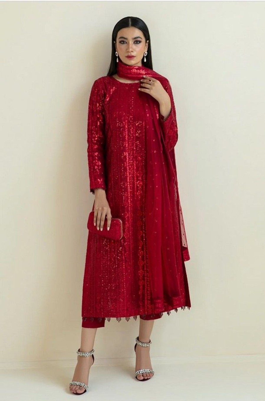 Salwar Kameez Baroque | Red Embroidered Pakistani Salwar Kameez