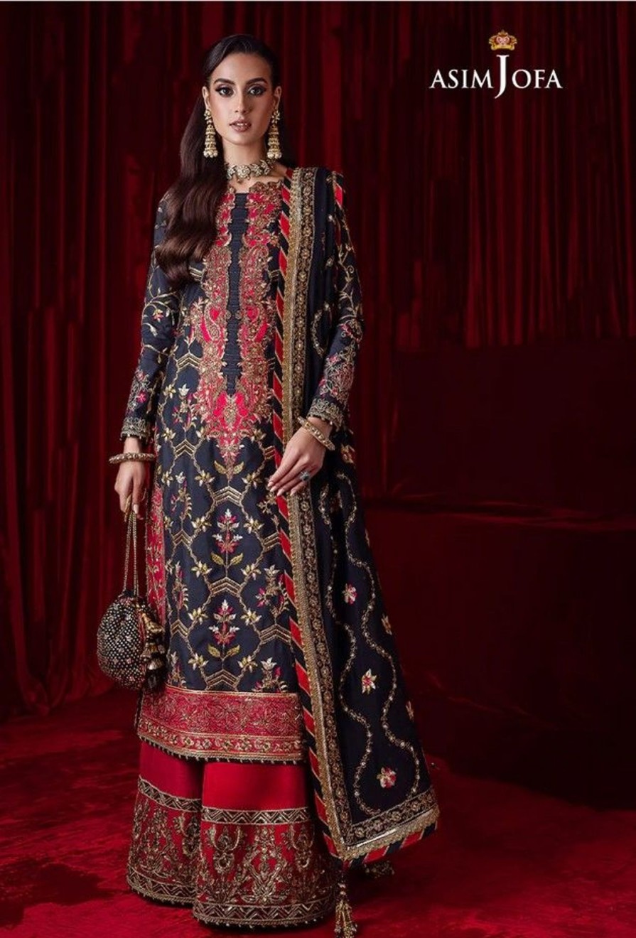 Salwar Kameez Asim Jofa | Luxury Chiffon Embroidered Pakistani Palazzo Suit