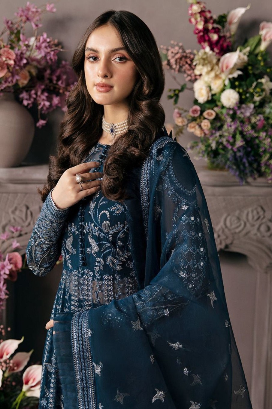 Salwar Kameez Afrozeh | Yale Embroidered Pakistani Anarkali Suit