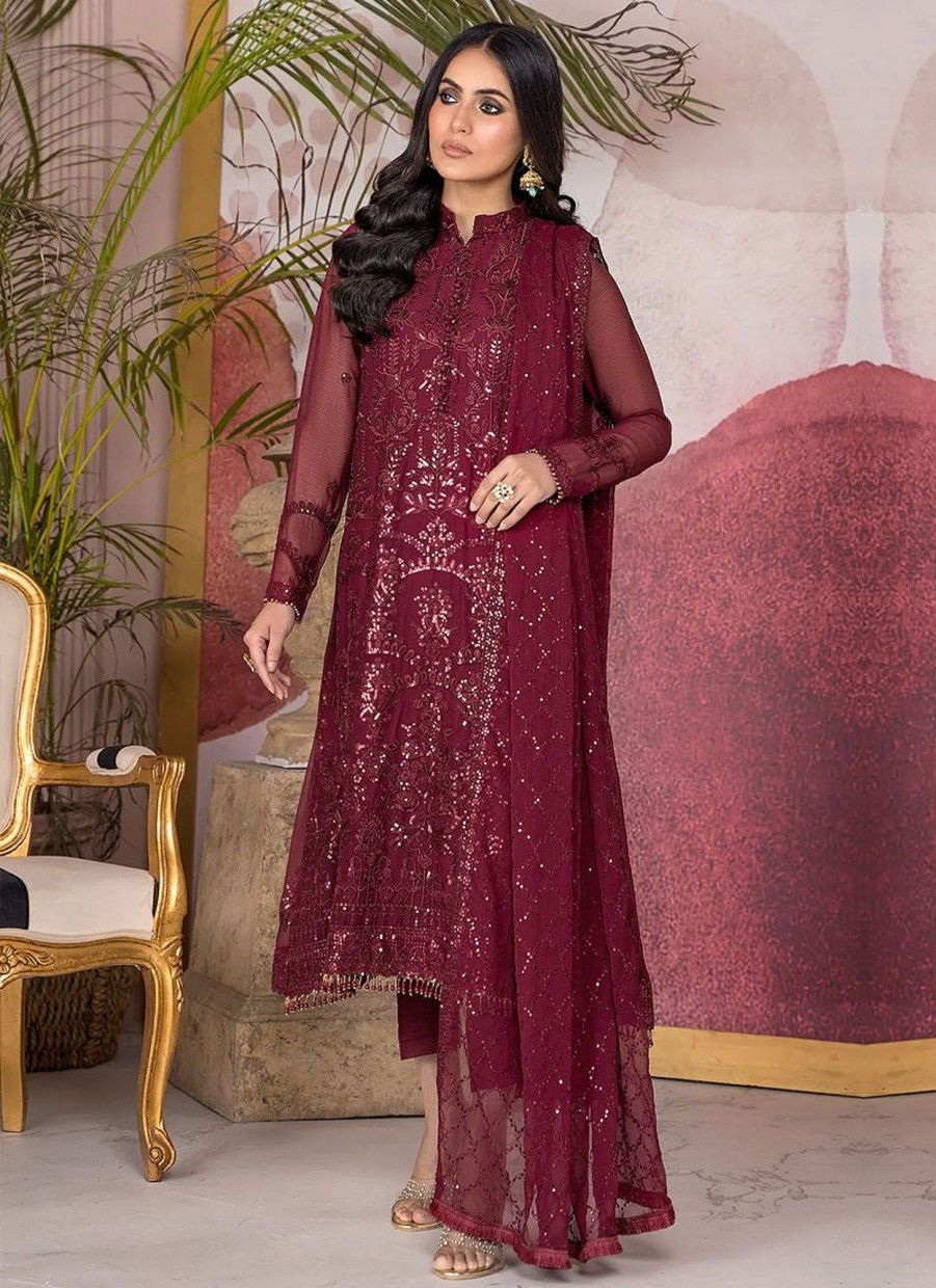 Salwar Kameez Zarif | Mulberry Embroidered Pakistani Salwar Kameez