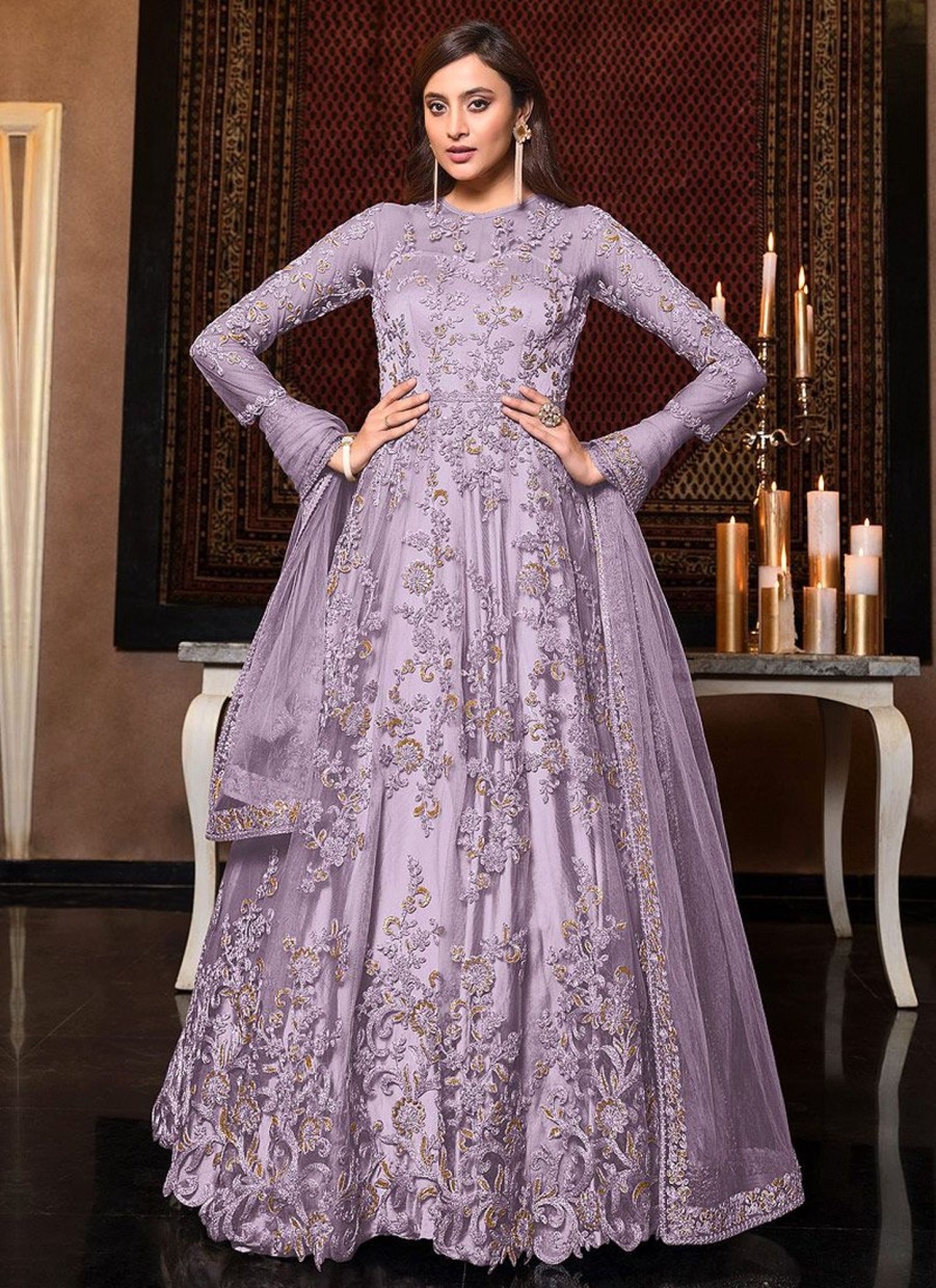 Salwar Kameez Vipul | Purple And Gold Embroidered Anarkali