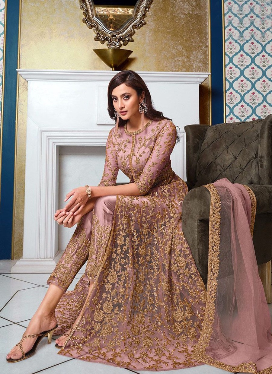 Salwar Kameez Vipul | Beige And Gold Embroidered Pant Style Anarkali