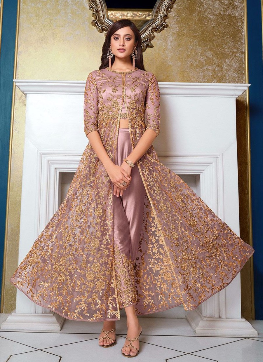 Salwar Kameez Vipul | Beige And Gold Embroidered Pant Style Anarkali