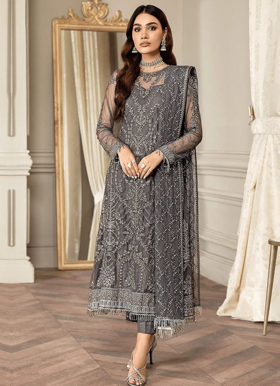 Salwar Kameez Zarif | Storm Grey Embroidered Pakistani Salwar Kameez