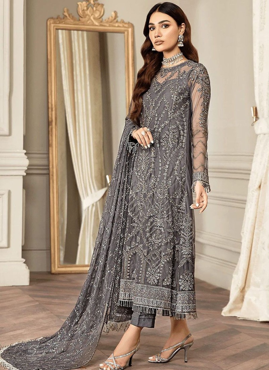 Salwar Kameez Zarif | Storm Grey Embroidered Pakistani Salwar Kameez